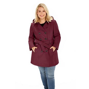 Plus Size Sebby Collection Double-Breasted Hooded Soft Shell Jacket