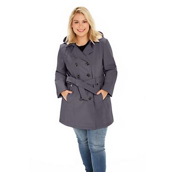 Plus Size Sebby Collection Double-Breasted Hooded Soft Shell Jacket