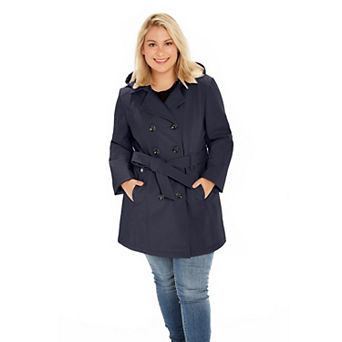 Plus Size Sebby Collection Double-Breasted Hooded Soft Shell Jacket