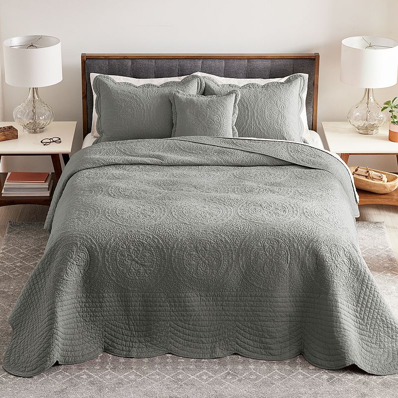 Sonoma Goods For Life Heritage Solid Bedspread or Sham, Med Grey, Queen