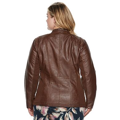 Plus Size Sebby Collection Faux-Leather Moto Jacket 