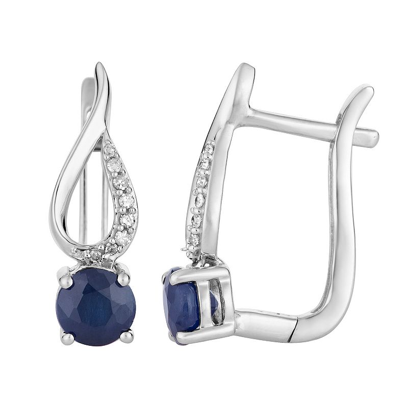 10k White Gold Sapphire & Diamond Accent Latch Back Earrings, Womens, Blue