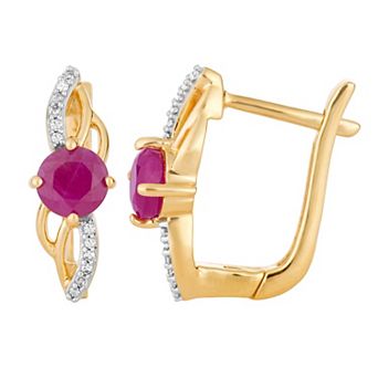 LOVEABLES 10k Gold Ruby & Diamond Accent Latch Back Earrings