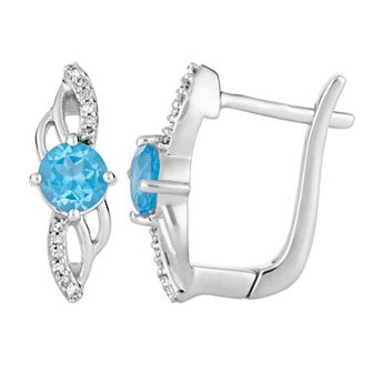 10k White Gold Swiss Blue Topaz & Diamond Accent Latch Back Earrings