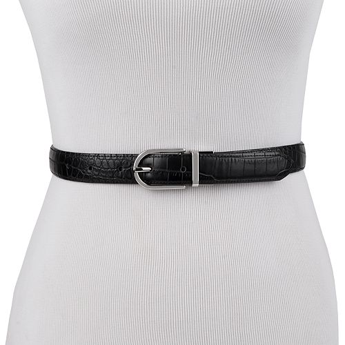 Women's & Plus Chaps Reversible Stretch Dress Belt with Crocodile Emboss