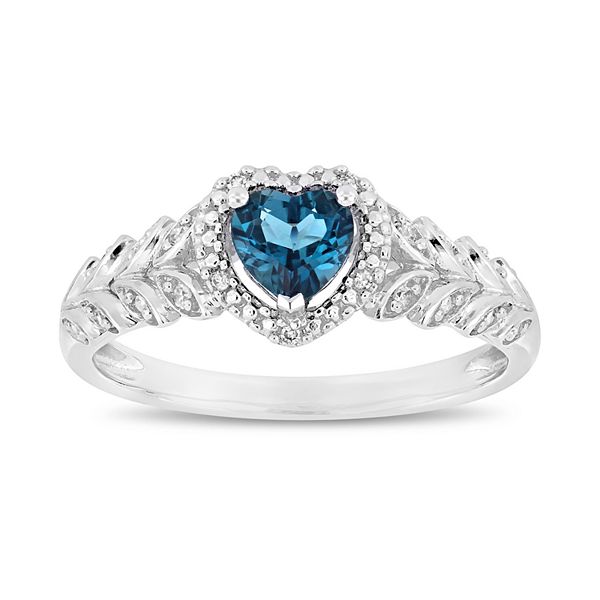 Stella Grace 10k White Gold London Blue Topaz Diamond Accent Heart Ring