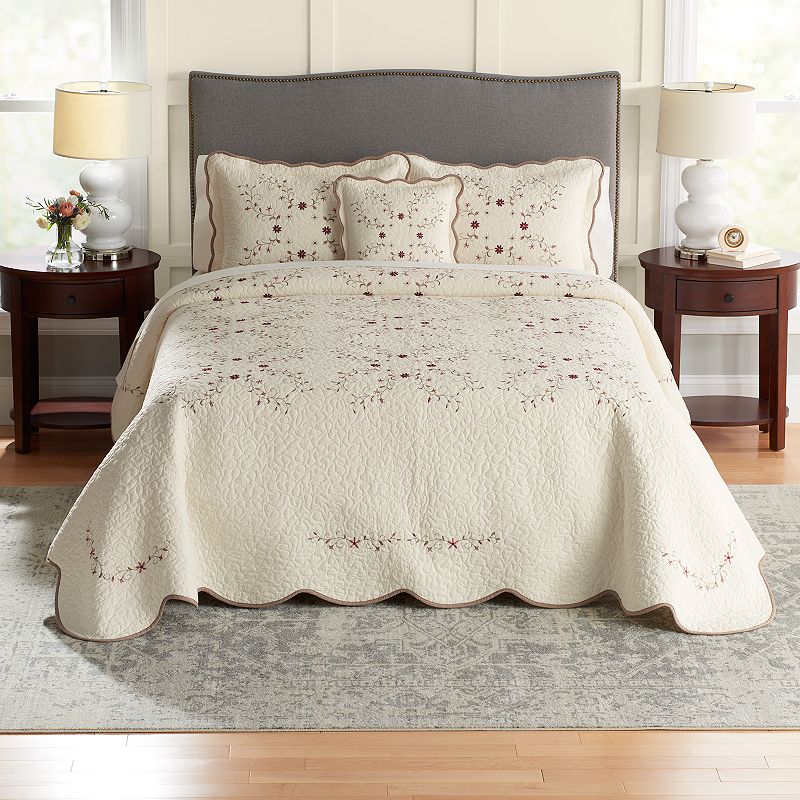 Croft & Barrow Embroidered Bedspread or Sham, White, Queen