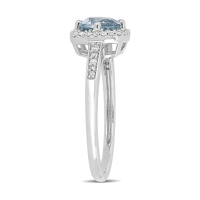 Stella Grace 10k White Gold 1/8 Carat T.W. Diamond Sky Blue Topaz Frame Ring