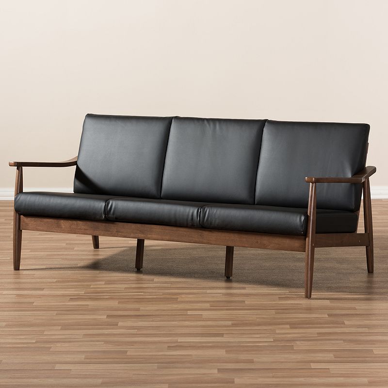 Baxton Studio Venza Mid-Century Modern Sofa, Black