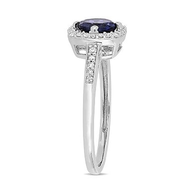 Stella Grace 10k White Gold 1/8 Carat T.W. Diamond Lab-Created Sapphire Frame Ring