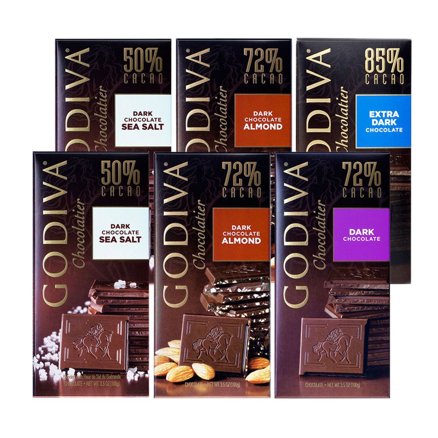 Godiva Dark Chocolate Large Bars 6-Piece Variety Pack