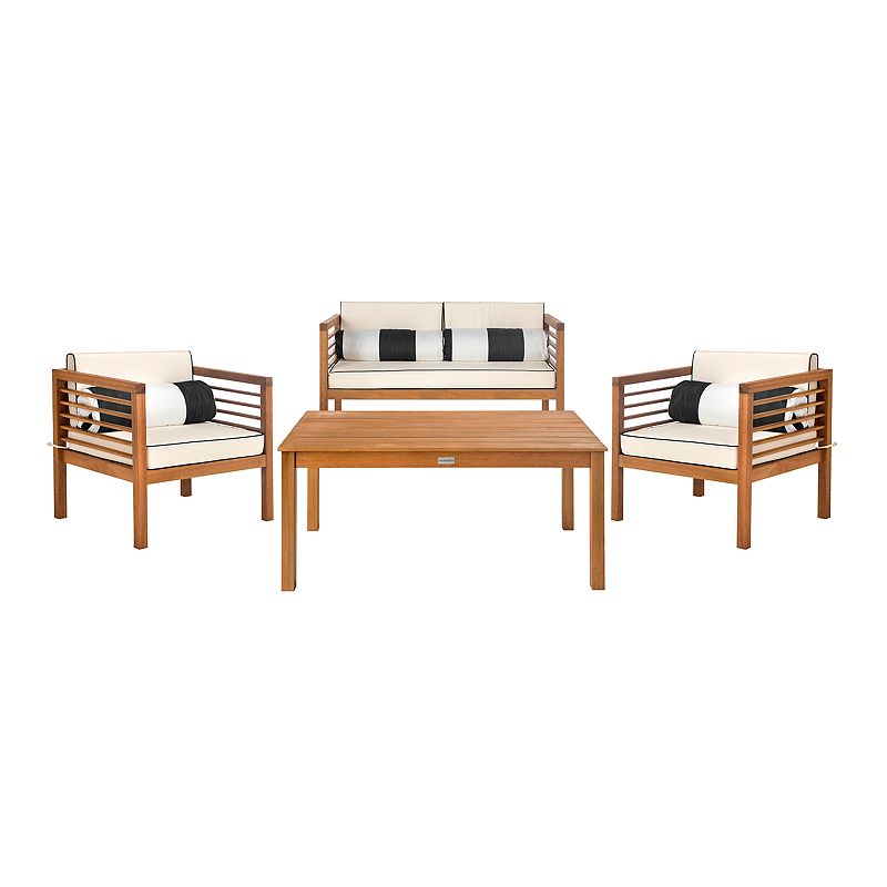 Safavieh Alda Eucalyptus Wood 4-Piece Conversation Set with Accent Pillows (Sofa And Cushions Only)