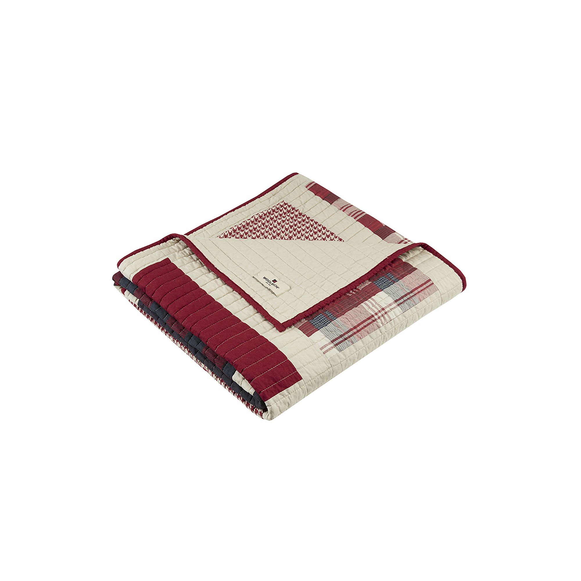 Woolrich Huntington Oversized Plaid Cotton Quilted Throw Blanket, Red