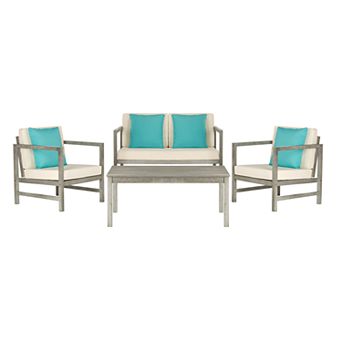 Safavieh Montez Indoor / Outdoor Loveseat, Arm Chair, Throw Pillow & Coffee Table 8 pc Set