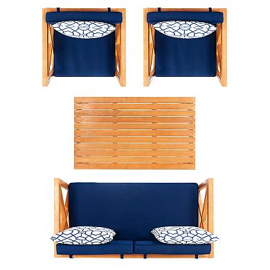 Safavieh Nunzio Indoor / Outdoor Loveseat, Arm Chair, Throw Pillow & Coffee Table 8-piece Set