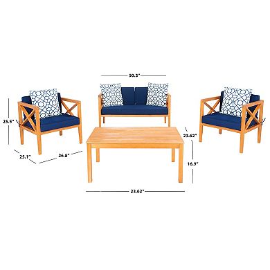 Safavieh Nunzio Indoor / Outdoor Loveseat, Arm Chair, Throw Pillow & Coffee Table 8-piece Set 