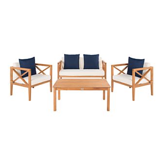 Safavieh Nunzio Indoor / Outdoor Loveseat, Arm Chair, Throw Pillow & Coffee Table 8 pc Set