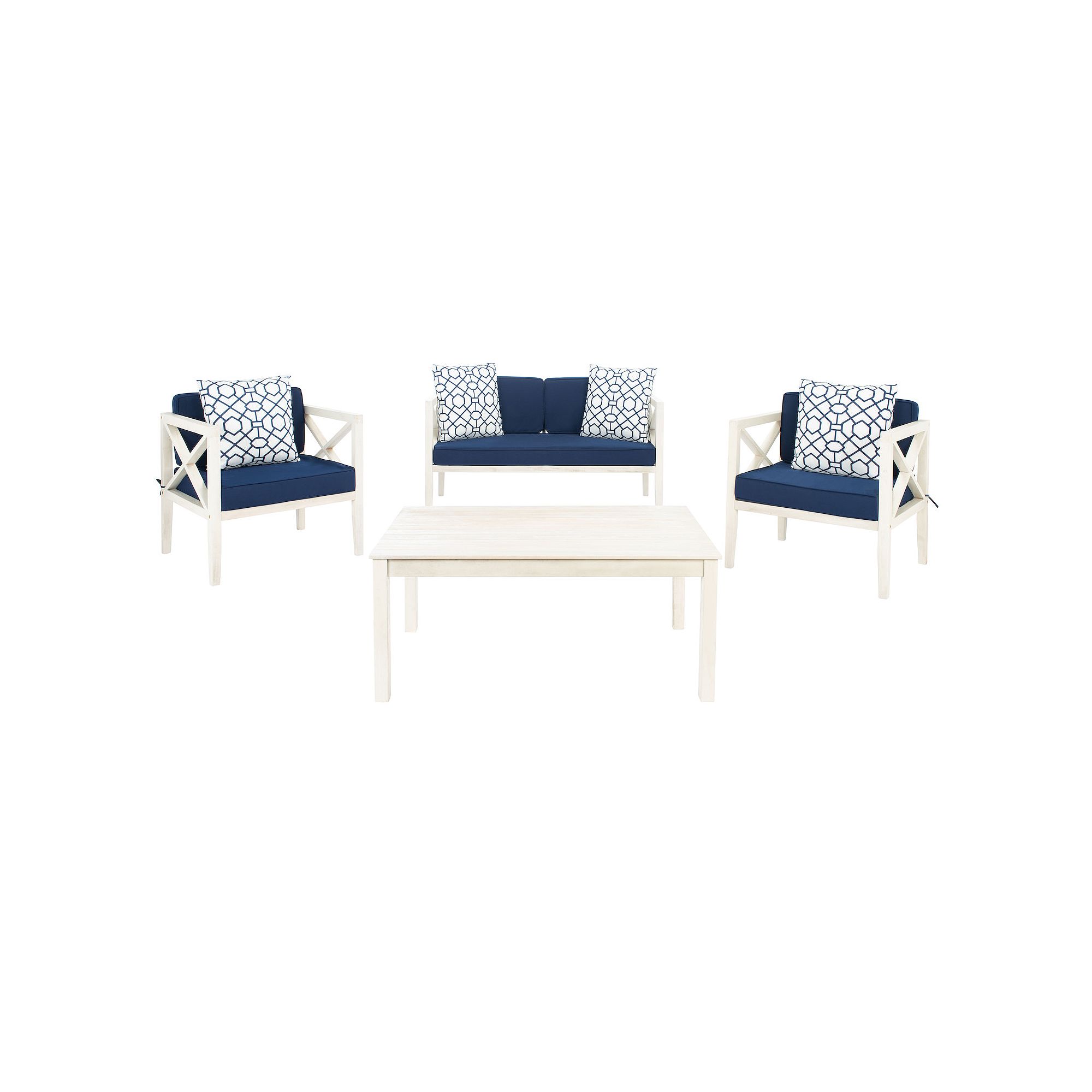 Safavieh Nunzio Indoor / Outdoor Loveseat, Arm Chair, Throw Pillow & Coffee