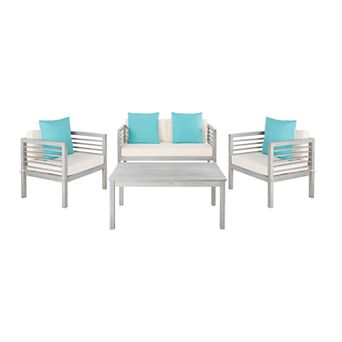 Safavieh Alda Indoor / Outdoor Loveseat, Arm Chair, Throw Pillow & Coffee Table 8 pc Set