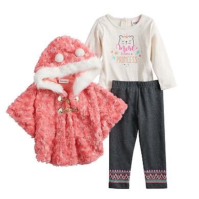 Baby Girl Little Lass Graphic Tee, Hooded Plush Vest & Fairisle Jeggings Set