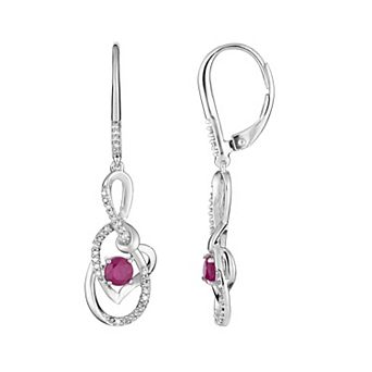 LOVEABLES 10k White Gold Ruby & 1/5 Carat T.W. Diamond Earrings Heart Drop Earrings