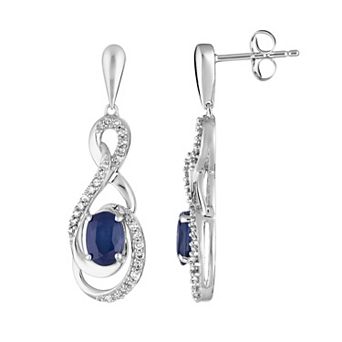 LOVEABLES 10k White Gold Sapphire & 1/5 Carat T.W. Diamond Drop Earrings