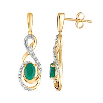 LOVEABLES 10k Gold Emerald & 1/5 Carat T.W. Diamond Drop Earrings