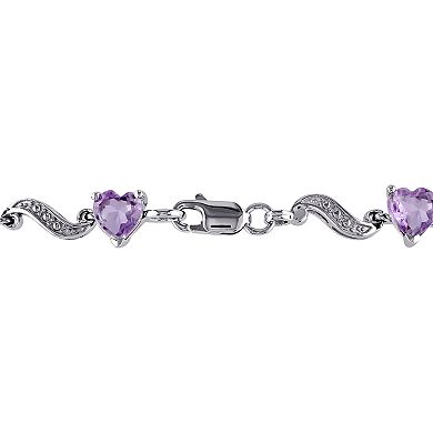 Stella Grace Sterling Silver Amethyst & Diamond Accent Heart Bracelet