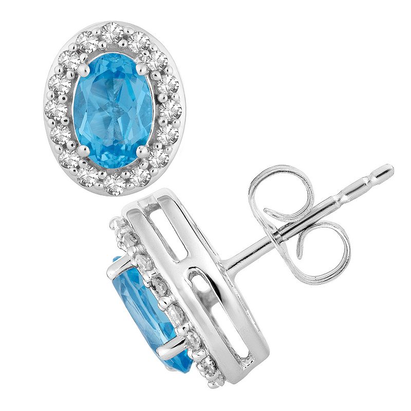 10k White Gold Swiss Blue Topaz & 1/5 Carat T.W. Diamond Earrings, Womens