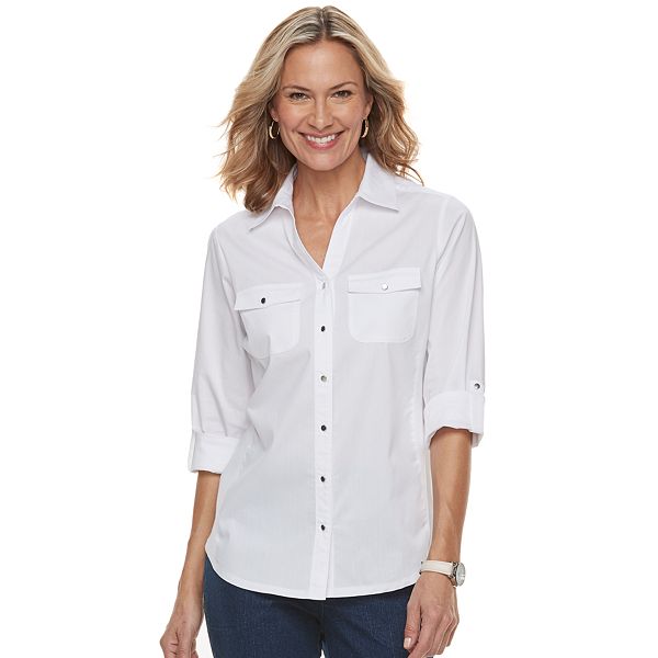 Women's Croft & Barrow® Knit-to-Fit Roll-Tab Shirt