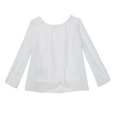 Girls 7-16 IZ Amy Byer Lace Sleeve Woven Top with Necklace
