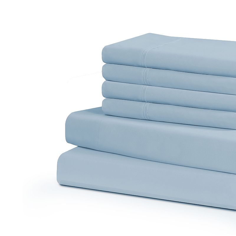 swift home ultra soft microfiber sheet set with extra pillowcases, blue fog