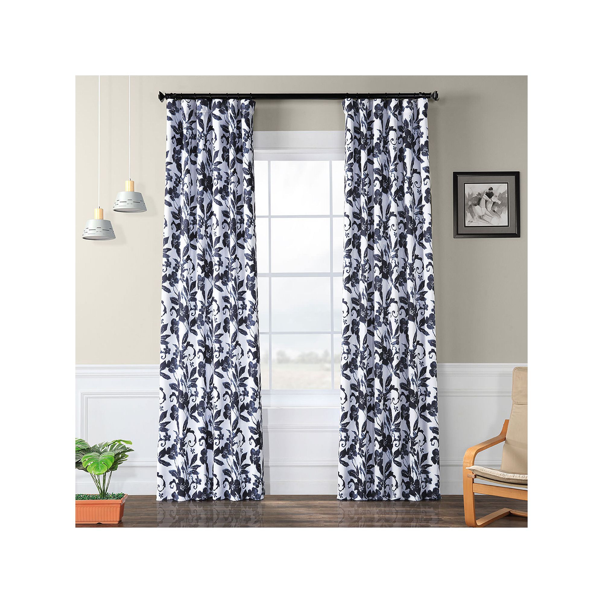EFF Hibiscus Blackout Window Curtain, Blue