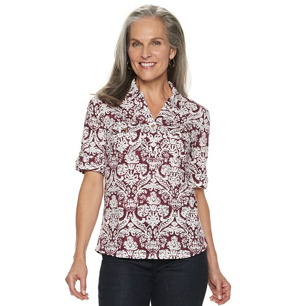 Women's Croft & Barrow® Slubbed Roll-Tab Shirt