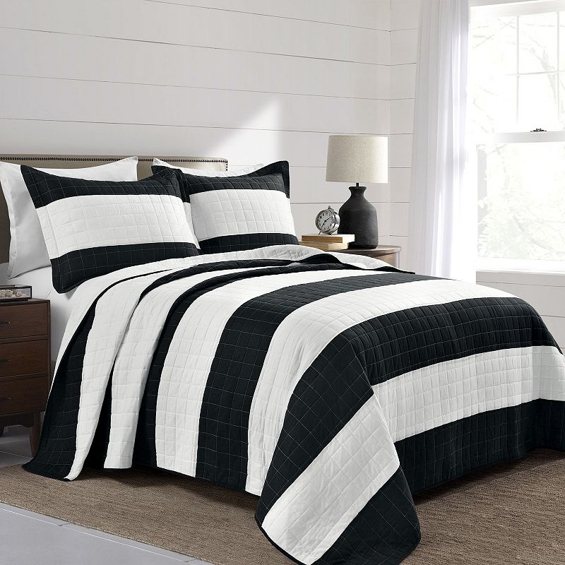 Lush Decor New Berlin Stripe Quilt Set, Black, King