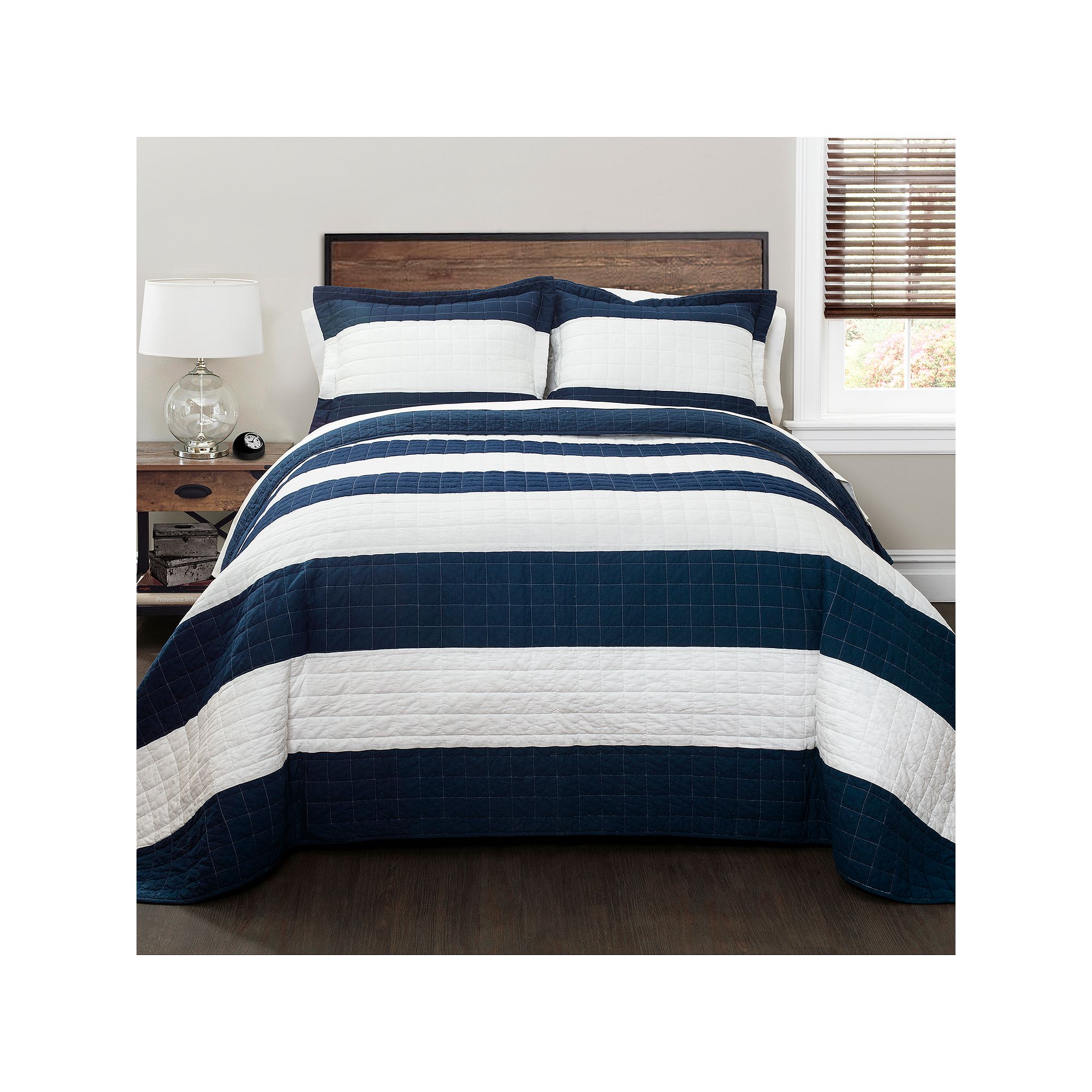 Lush Decor New Berlin Stripe Quilt Set, Blue