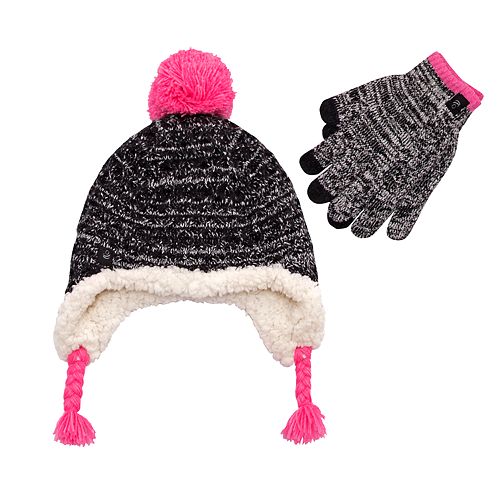 Girls 7 16 Cable Knit Ear Flap Hat Tech Touch Gloves Set - cute purple mittens and scarf roblox