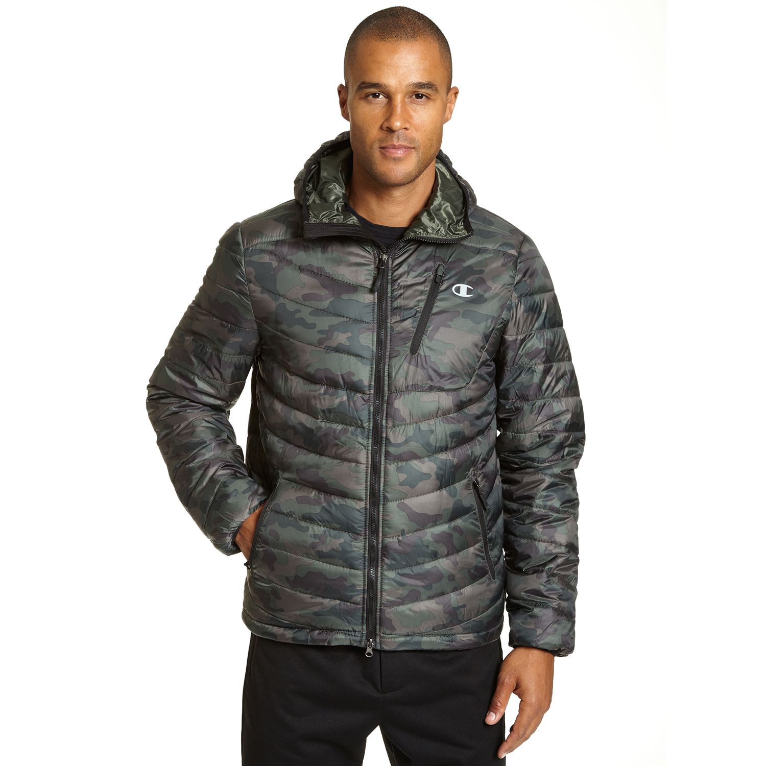 champion sherpa trim mens puffer jacket