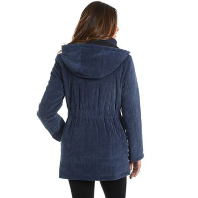 Women's Fleet Street Hooded Quilted Faux-Suede Jacket 