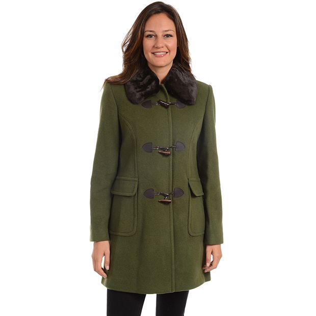 women's fleet street faux fur trim wool blend coat