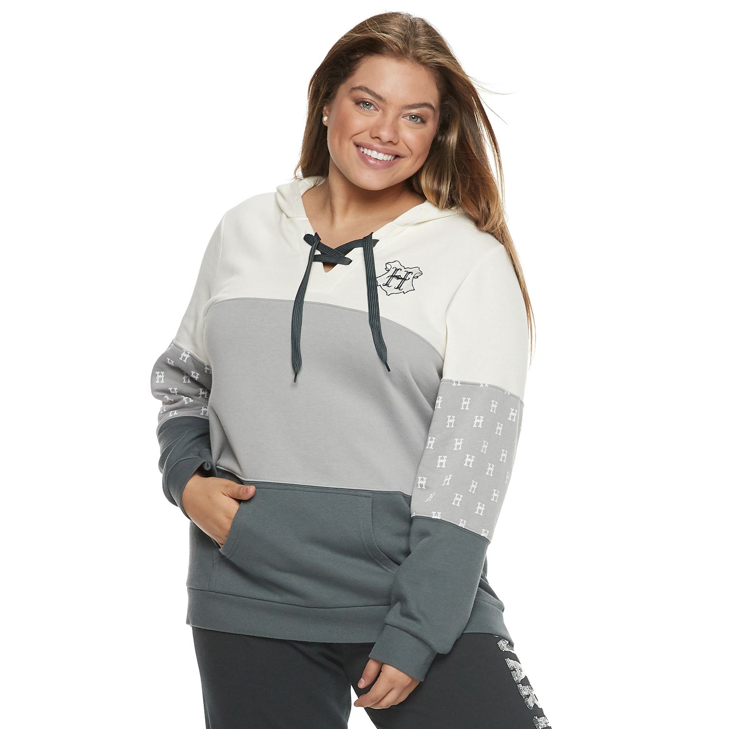 plus size lace up hoodie