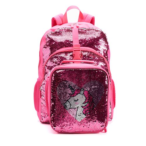 Kids Flippable Sequin Backpack Lunch Bag Set