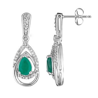 LOVEABLES 10k White Gold Emerald & 1/4 Carat T.W. Diamond Drop Earrings