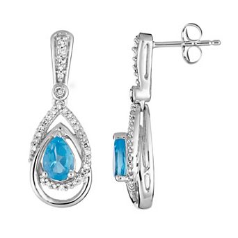 LOVEABLES 10k White Gold Swiss Blue Topaz & 1/4 Carat T.W. Diamond Drop Earrings