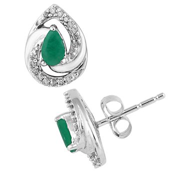 LOVEABLES 10k White Gold Emerald & 1/10 Carat T.W. Diamond Earrings