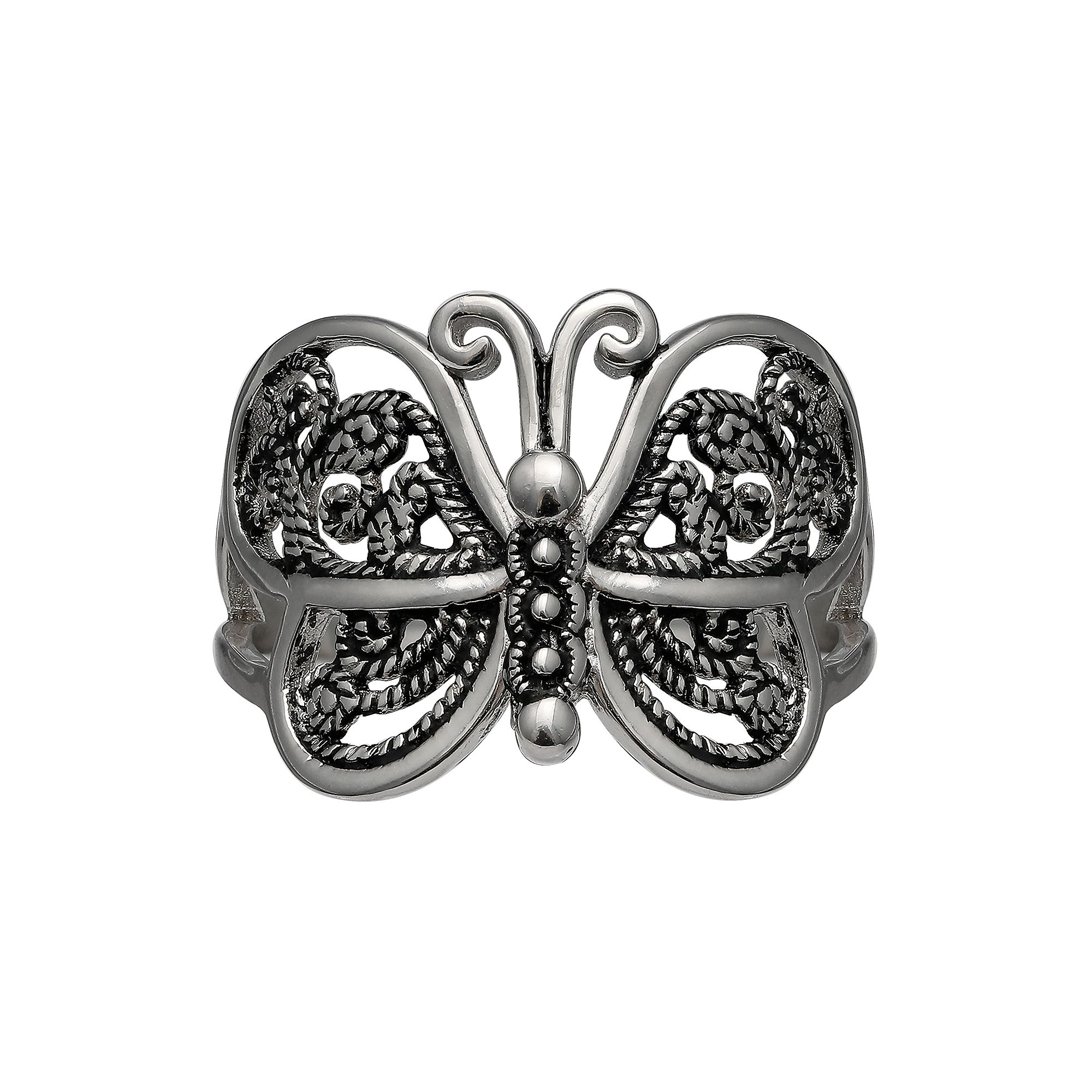 PRIMROSE Sterling Silver Filigree Butterfly Ring, Womens, Size: 8, Silvert