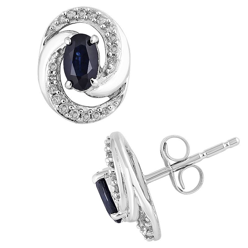 10k White Gold Sapphire & 1/10 Carat T.W. Diamond Swirl Stud Earrings, Wome