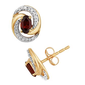 10k Gold Garnet & 1/10 Carat T.W. Diamond Swirl Stud Earrings