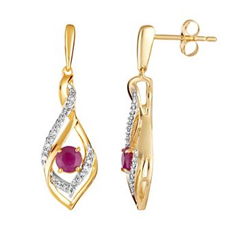 10k Gold Ruby & 1/8 Carat T.W. Diamond Drop Earrings