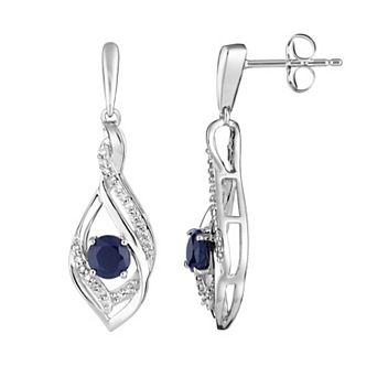 10k White Gold Sapphire & 1/8 Carat T.W. Diamond Drop Earrings